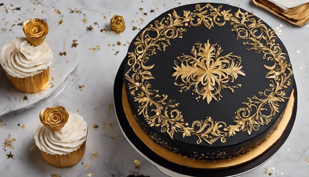 black and gold retirement cake