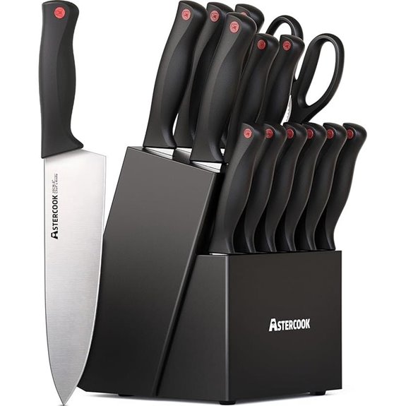 Astercook 15-Piece Kitchen Knife Set with Sharpener