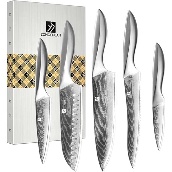 Damascus Chef Knife Set 5 Pieces Sharp Durable