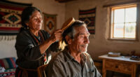 A man having his hair brushed by his wife, Navajo Nation, Arizona, 1948. Photo by Leonard McCombe